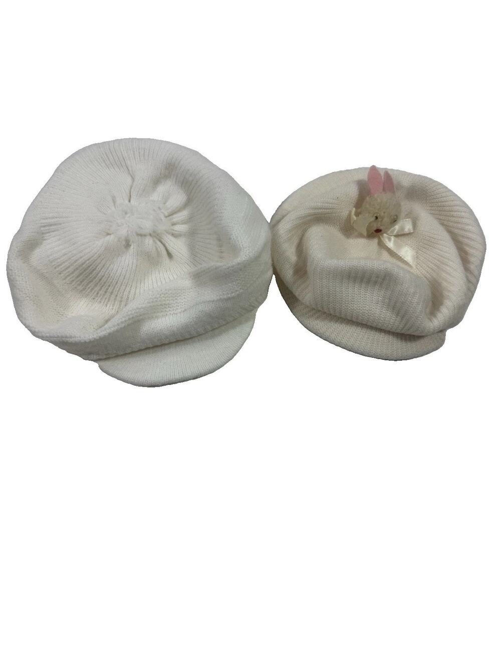 Vintage Baby Hats Caps English Tams Knit White Newborn-12 Mos